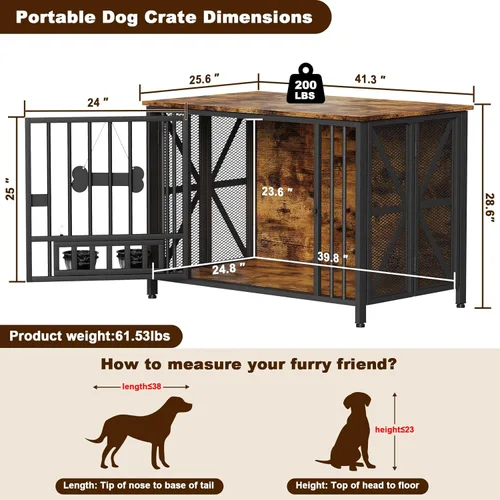 Miniatura 6 de EasyCom Muebles de Jaula Plegable Grande para Perros, 41.3" Jaulas Sin Montaje para Perros Grandes, Perrera de Madera para Interiores con Etiqueta