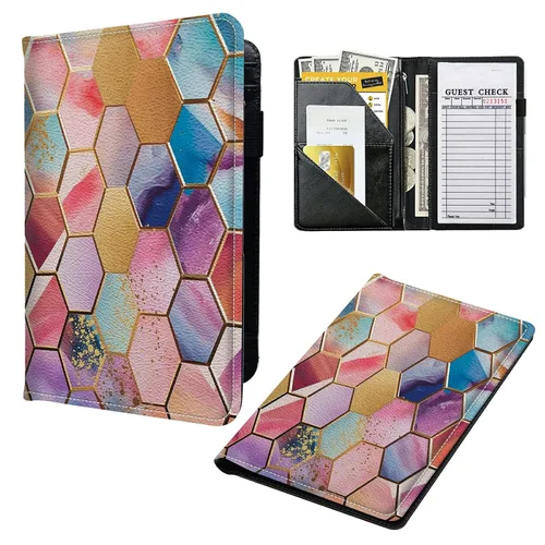 Miniatura 34 de Libros para camarera, cartera de cuero con bolsillo con cremallera, 7 bolsillos de almacenamiento para recetas y cheques, soporte para bolígrafos