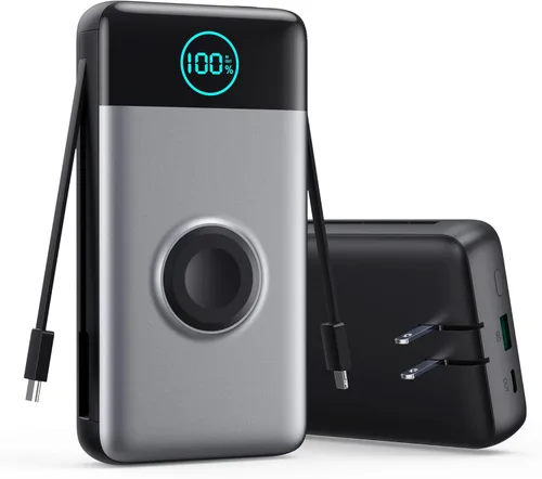 Miniatura 10 de Cargador portátil para iPhone con cables integrados y enchufe de pared, cargador de batería USB C de carga rápida de 13800 mAh, 4 salidas esenciales