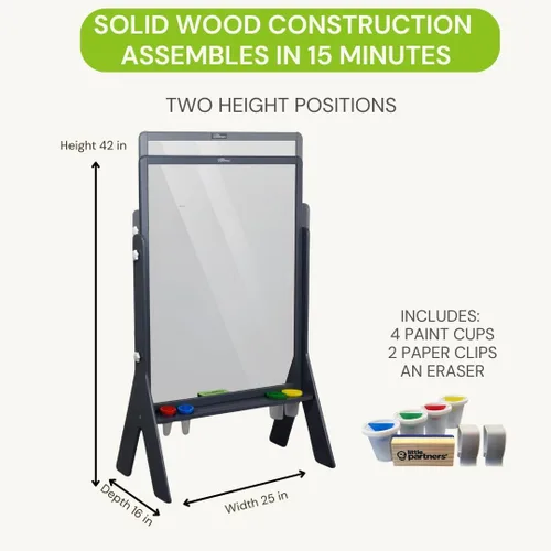 Miniatura 5 de Little Partners Peek-A-Boo Art Toddler Easel, Estación de Pintura de Acrílico Transparente de Dos Lados de Altura Ajustable para Niños