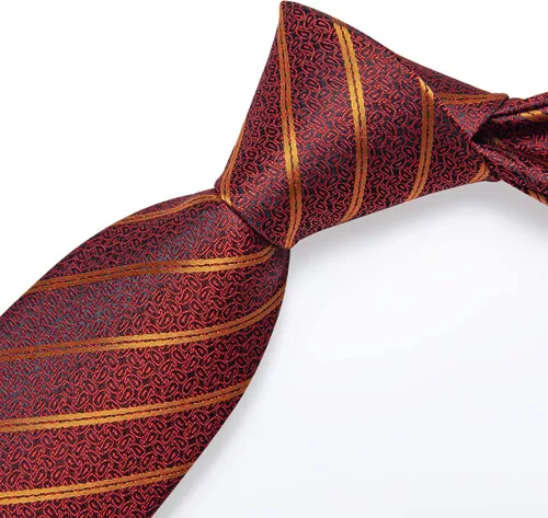 Miniatura 8 de DiBanGu Juego de corbata a rayas para hombre, corbata tejida de seda a cuadros y gemelos cuadrados de bolsillo, negocios y bodas