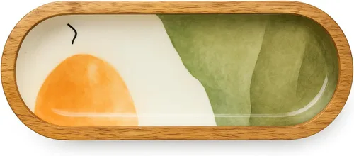 Miniatura 9 de TOSQP27 Soporte de incienso de madera hecho a mano para palos, bandeja de arte de resina blanca y negra Colector de cenizas hecho a mano
