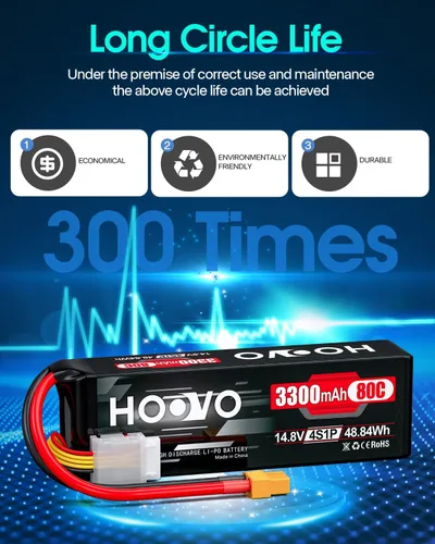 Miniatura 6 de HOOVO 4S Lipo Battery 14.8V 80C 3300mAh RC Lipo Battery Pack Softcase con conector XT60 para barco RC, coche RC, camión, drone RC Quadcopter