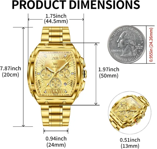 Miniatura 4 de OLEVS Relojes para Hombres Cronógrafo Impermeable Cara Rectangular Fase Lunar Correa de Acero Inoxidable Relojes de Vestir para Hombres Luminoso