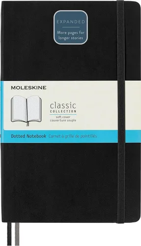 Moleskine - Cuaderno clásico expandido, tapa suave, grande (5 x 8.25 pulgadas) con puntos, color negro, 400 páginas