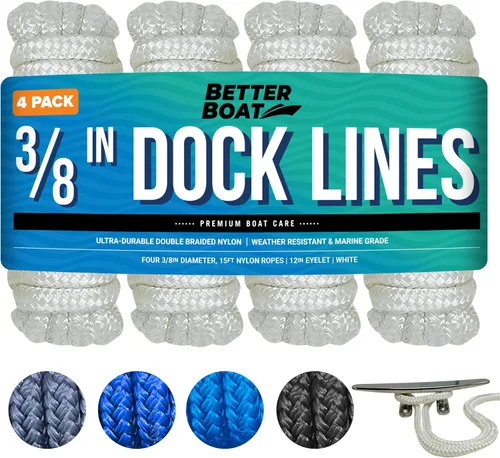 Miniatura 24 de Líneas de muelle para barcos de 1/2 pulgada x 25 pies, paquete de 2 cuerdas de nailon trenzado doble con bucle de 12 pulgadas, línea de amarre