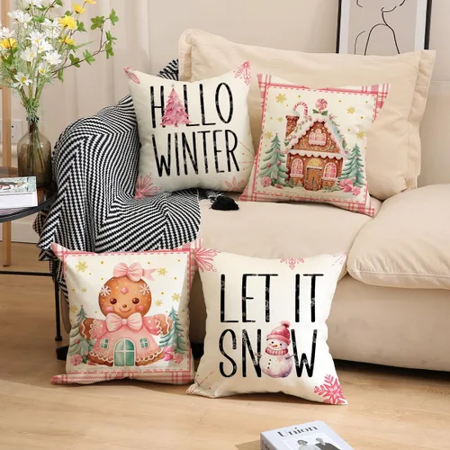 Miniatura 2 de TyCan Juego de 2 fundas de almohada decorativas de Navidad, diseño de casa de jengibre y niña de jengibre para dormitorio de niños, sala de estar