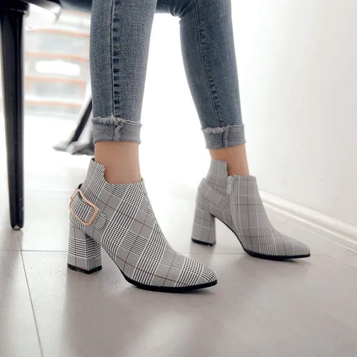 Miniatura 3 de Heelchic - Botines de tacón grueso con cremallera para mujer