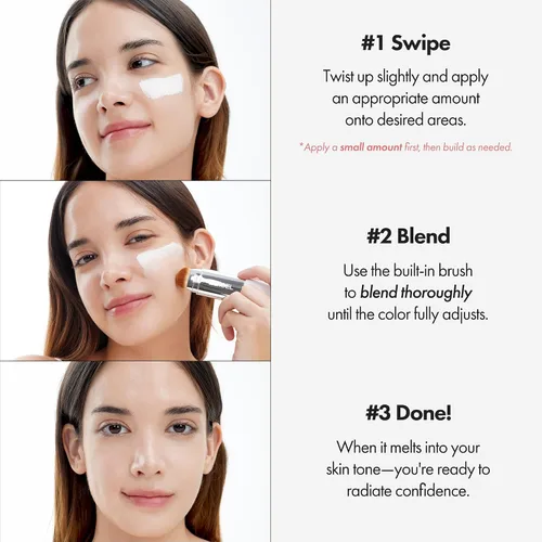 Miniatura 4 de ELROEL Blanc Cover Cream Stick V White – Barra de base de maquillaje coreana que cambia de color con Volufiline – Cobertura media a completa