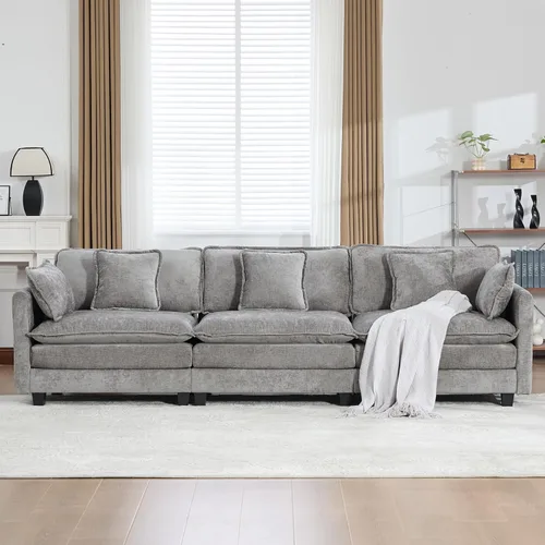Miniatura 3 de Sofá modular gris de 111.5 pulgadas, sofás seccionales grandes de 3 plazas para sala de estar, sofá nube de tela de felpilla de gran