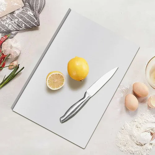 Miniatura 9 de Tabla de cortar de acero inoxidable 304 de 27.6 x 19.7 pulgadas, alfombrilla de metal antiadherente para cocina, cortar y amasar carne, frutas