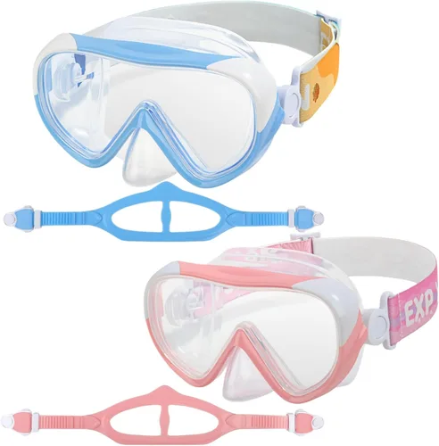 Miniatura 11 de Máscara de natación para niños, gafas de natación para niños de 180° antivaho, a prueba de fugas, con cubierta de nariz y correa de tela para edades