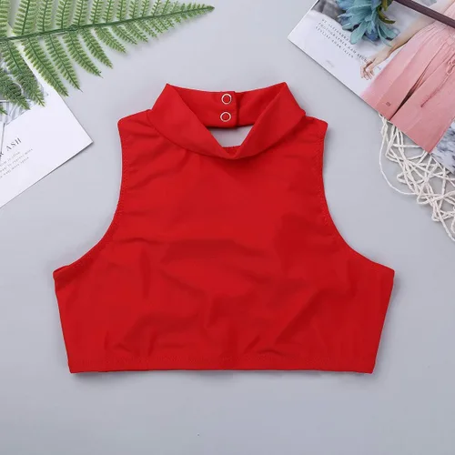 Miniatura 3 de Hularka Camiseta sin mangas con cuello alto falso y espalda cruzada para niños y niñas, camiseta deportiva deportiva para yoga y baile