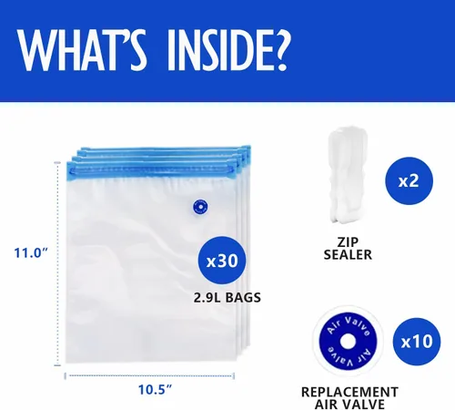 Miniatura 2 de VICARKO 30 bolsas con cremallera al vacío, bolsas selladoras al vacío, almacenamiento de alimentos, bolsas reutilizables, con doble capa, sin BPA