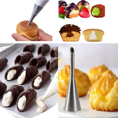 Miniatura 3 de Joyeee Paquete de 16 moldes de acero inoxidable para cuerno de crema, con bolsas de tuberías reutilizables, punta larga de boquilla de glaseado