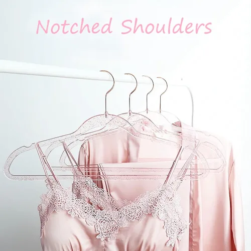 Miniatura 3 de Perchas de Ropa Rosas de 16", Paquete de 20 Perchas de Plástico con Recubrimiento Transparente para Armario de Adultos, Ganchos de Ropa Brillantes