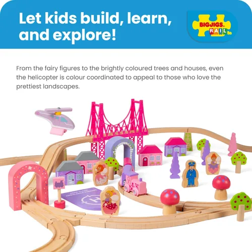 Miniatura 6 de Bigjigs Rail Fairy Town - Juego de tren de madera Juguete ferroviario para niños a partir de 3 años Pista de madera con modelo de aldea
