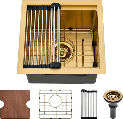 Miniatura 14 de Fregadero de Bar - PEPO Fregadero de Cocina Bajo Encimera de 21 x 18 Pulgadas, Fregadero de Cocina Pequeño de Una Sola Cubeta de Acero Inoxidable