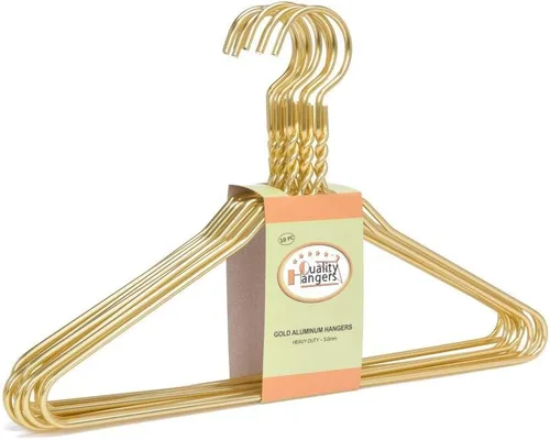 Miniatura 7 de Hermosas perchas de metal de aluminio dorado resistentes (paquete de 10 unidades, dorado)