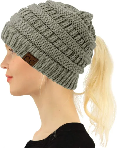 Miniatura 3 de C.C. Gorro de invierno elástico con cola de caballo y moño desordenado