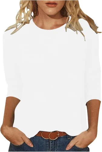 Miniatura 21 de Camisas de manga 3/4 para mujer, blusas casuales de verano 2026, cuello redondo, estampado floral, lindas, blusas holgadas 02 Beige
