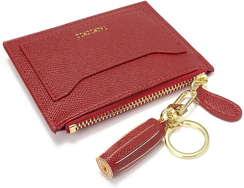 Miniatura 76 de Tarjetero delgado con bloqueo RFID, billetera de bolsillo pequeño, con cremallera Keychian para monedero, monedero y tarjetero para mujeres y hombres
