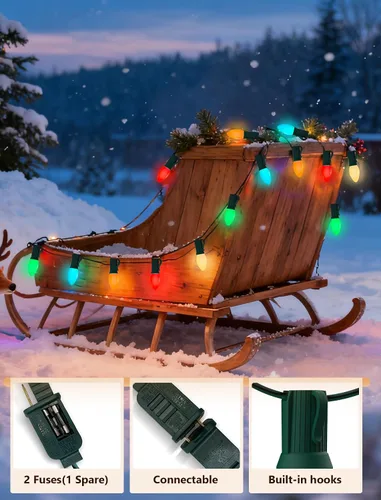 Miniatura 7 de Tira de luces LED de Navidad para exteriores, de 50 pies, cadena de luces C7 con 27 bombillas multicolor de cerámica de 0.6 W, luces de Navidad