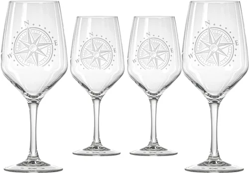 Miniatura 9 de Rolf Glass Compass Star - Vaso de vino sin tallo, vasos sin tallo de 15.75 onzas, juego de 4, cristalería con temática náutica, elegante vaso