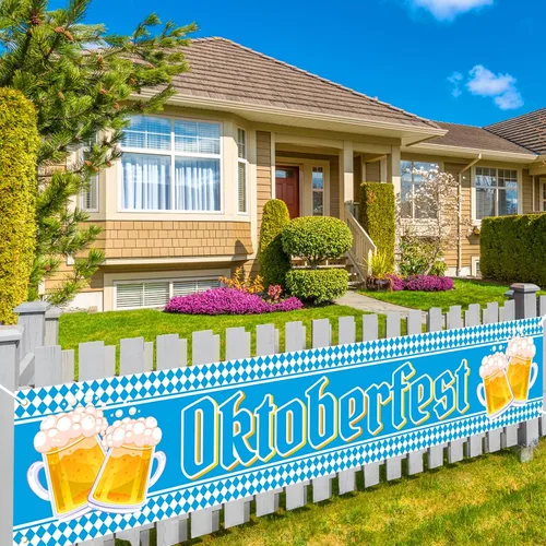 Oktoberfest - Bandera de cuadros bávaros para valla, pared, patio y césped, cartel de bienvenida para fiesta temática alemana