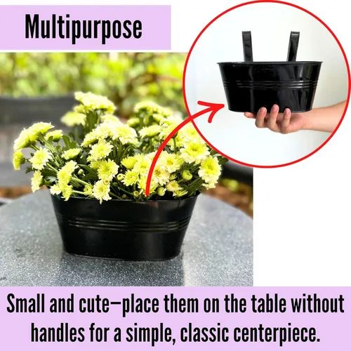 Miniatura 6 de LaLaGreen - Maceta de riel para exteriores (paquete de 2 unidades, 9.8 pulgadas), macetas pequeñas y bonitas de metal para colgar en la terraza