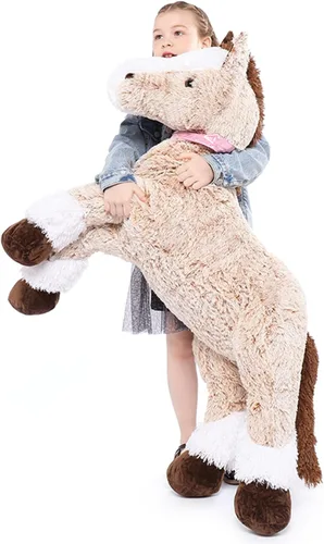 Miniatura 9 de Tezituor Juguete de Animal de Caballo de Peluche Grande, Almohada de Peluche de Caballo Realista Grande de 35 Pulgadas, Juguetes de Poni Marrón