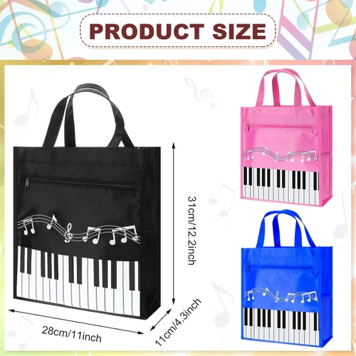 Miniatura 3 de 3 piezas de llavero de piano reutilizable, bolsa de compras de hombro para regalos de profesores de música, Azul,Negro