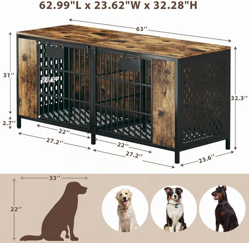 Miniatura 7 de Perrera para perros grandes con gancho, jaula resistente para perros extra grandes, a prueba de fugas y masticaciones, jaula para perros con alta