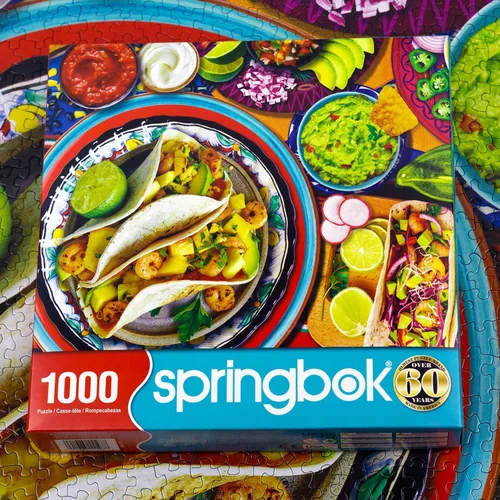 Miniatura 3 de Springbok Taco Table - Rompecabezas de 1000 piezas para adultos, tema de fiesta de tacos del Cinco de Mayo, ideal para noches de juego, tamaño Mesa