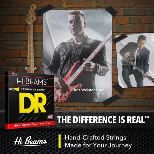 Miniatura 3 de DR Strings - Hi-Beams - Juego de cuerdas para bajo de 4 cuerdas - Mediano 45-105 - Núcleo redondo de acero inoxidable - Accesorios para bajo (MR-45)