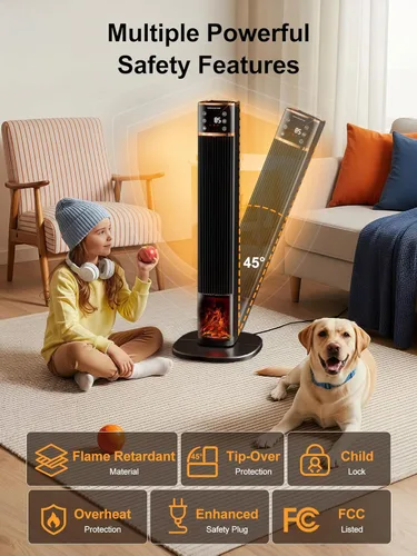 Miniatura 4 de Uthfy Calentador de espacio para uso en interiores, calentador de habitación grande con efecto de llama 3D, calentador eléctrico portátil de 1500 W