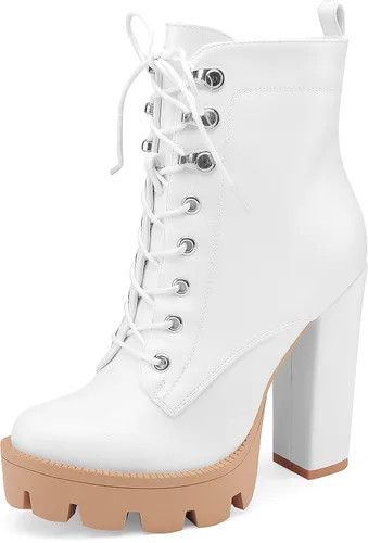 Miniatura 2 de Botines de plataforma para mujer, de tacón grueso, suela de lengüeta, botas de combate con cordones y tacón alto