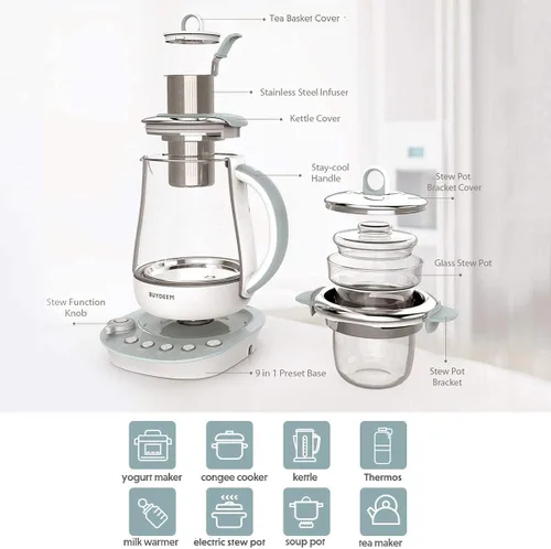 Miniatura 2 de Tetera y hervidor Buydeem K2683 Health-Care, 9 en 1, programable, 1.5 L, Azul Abeto