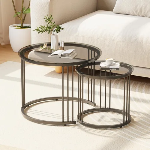 Miniatura 12 de Garden 4 you Mesa de centro anidable, mesa auxiliar redonda de 23.6 pulgadas, juego de 2, mesa anidable de madera con marco de metal, mesas Ceter