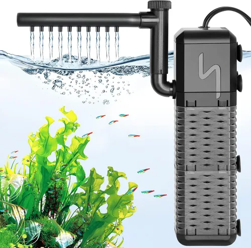Miniatura 8 de AQQA Filtro de acuario, filtro sumergible para tanque de peces con sistema aireador de agua de lluvia, diseño de flujo de agua ajustable, filtración