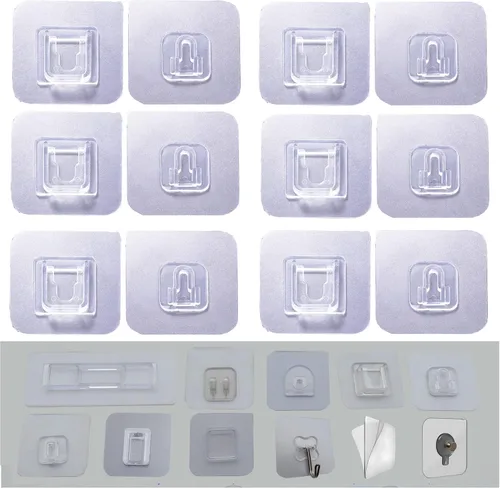 6 pares de almohadillas adhesivas de reemplazo montadas en la pared para organizador de cacharro de cocina y baño, gancho adhesivo sin uñas (6