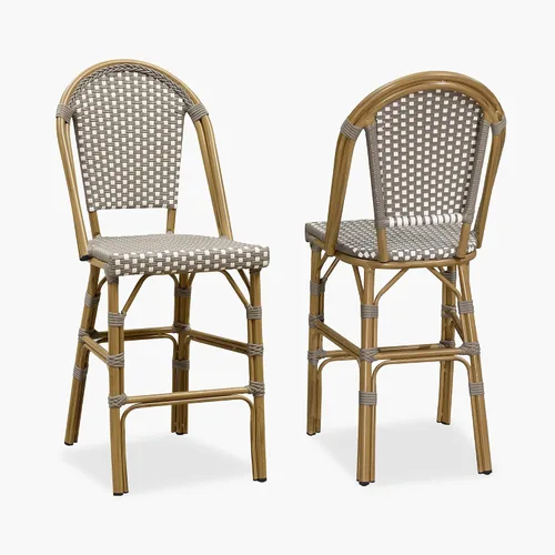 Miniatura 35 de PURPLE LEAF - Juego de 2 taburetes de bar franceses con acabado de bambú impreso, taburetes de bar de ratán para patio con respaldo, sillas de bar