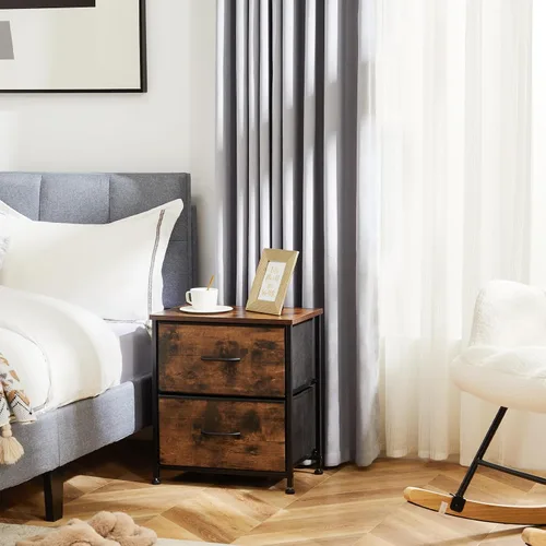 Miniatura 7 de DUMOS Mesita de noche pequeña con 2 cajones de tela, mesa auxiliar para dormitorio, muebles de almacenamiento para mesita de noche de 20 pulgadas