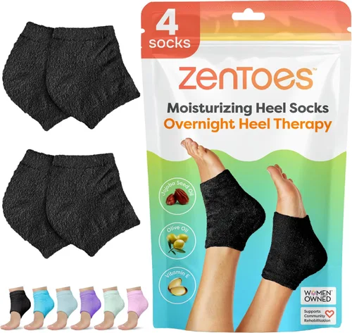 Miniatura 12 de ZenToes Calcetines hidratantes para tratamiento de talón agrietado, vitamina E, calcetines de talón con infusión de aceite de oliva y aceite de Azul