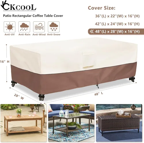 Miniatura 2 de okcool Funda para mesa de centro para exteriores, impermeable, rectangular, para mesa auxiliar pequeña, 48 x 28 x 16 pulgadas, fundas rectangulares