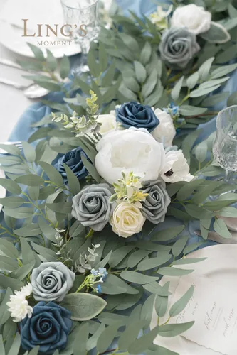 Miniatura 7 de Ling's moment Guirnalda de flores, eucalipto y rosa de 6 pies, decoración de mesa de novios para recepción de boda, guirnalda floral de arco