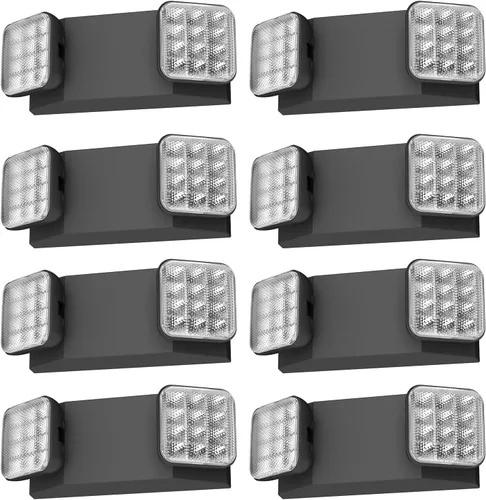 Miniatura 12 de Paquete de 2 letreros de salida LED negros con luces de emergencia y batería de respaldo, ajustable, cableado, 2 cabezales LED, certificado UL