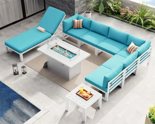 Miniatura 20 de NICESOUL - Juego de 10 muebles de patio extra grandes de aluminio moderno, sofá para exteriores con asiento de 29" de profundidad y ancho, 500 lbs