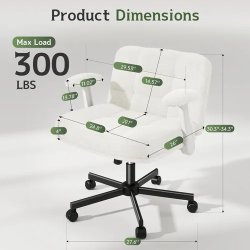 Miniatura 2 de DurayLoly Silla Criss Cross con Ruedas, Silla de Oficina con Reposabrazos Levadizos, Silla de Tocador para Dormitorio, Oficina en Casa, Apartamento