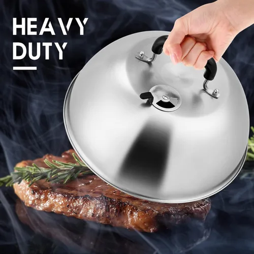 Miniatura 3 de Cúpula de Fusión de Queso de 12 Pulgadas, Cubierta para Untar de HaSteeL Resistente con Ventilación Ajustable, Tapa de Cubierta de Vapor de Acero